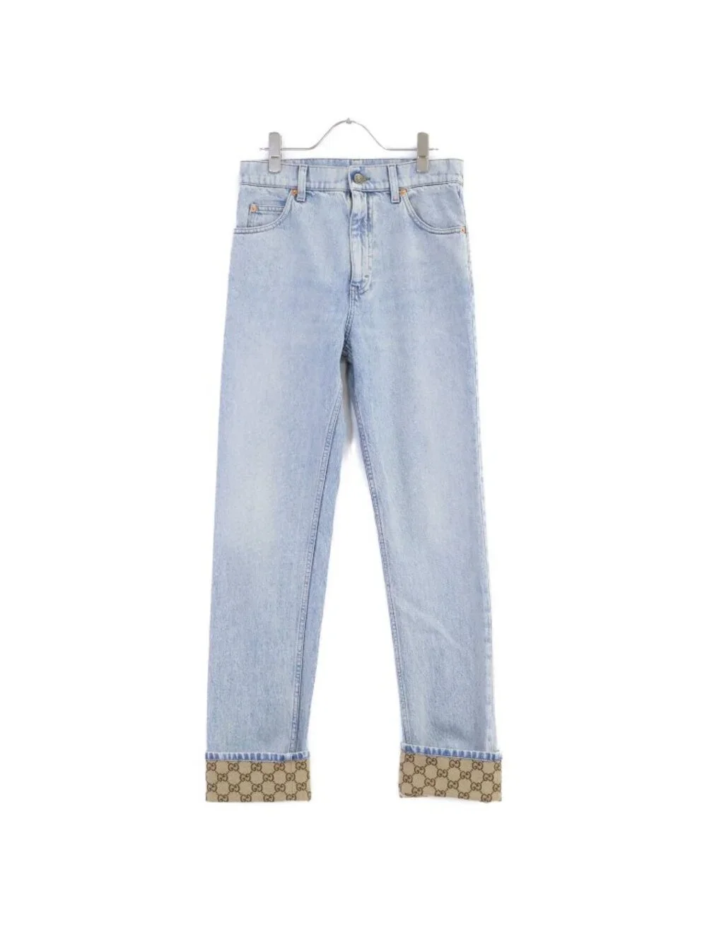 Gucci Light Blue GG Turnup Washed Denim Pants 28